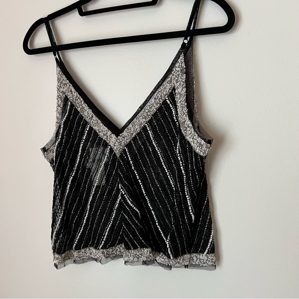By Anthropologie Embellished Stripe Cami, Black Beads and Silver, Size M - Picture 13 of 14